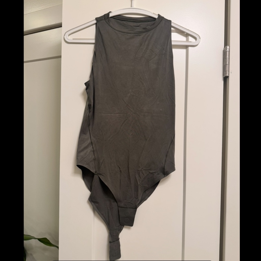 Lululemon Wundermost Ultra-Soft Nulu High-Neck Sleeveless Bodysuit in Army Green